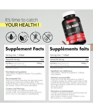 Acai Berry Super food from Brazil 100:1 Extract 180 Softgels 6 Months Antioxidant Cognitive Function Promote Skin Health HDL Cholesterol Non-GMO Allergen-free Made in Canada - Buy Online on GoSupps.com