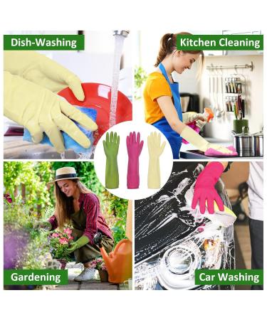 Watunid Reusable Long Rubber Kitchen Gloves - 3 Pairs Waterproof Dishwashing & Cleaning Gloves for Home Bathroom & Car (Medium Size) - Buy Online on GoSupps.com
