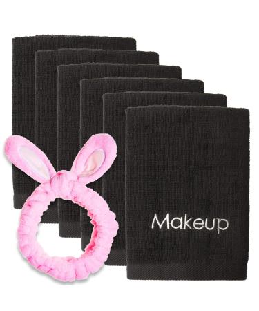 Makeup Remover Face Towels 6pack - Facial Makeup Towels 13" X 13" - Reusable Facial Cleansing Towel With Headband - Ultra Soft 100% Cotton Towel (Makeup Towel)