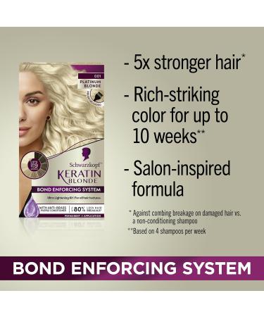 Schwarzkopf Keratin Blonde Hair Dye - Platinum Blonde 001 Ultra Lightening Kit Enriched with Keratin for Up to 9 Levels of Lift - 7.1 Fl Oz - Buy Online on GoSupps.com