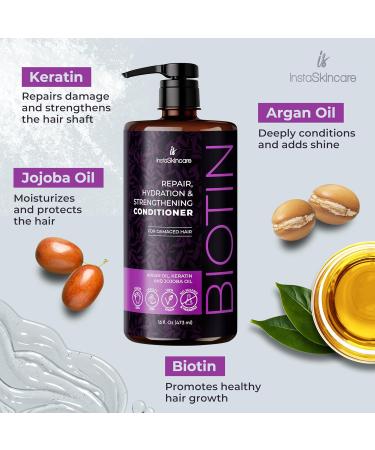 InstaSkincare Biotin Conditioner for Hair Growth & Thinning Hair - Sulfate & Paraben Free Deep Treatment with Keratin - 16oz Made in USA - Ideal for Men & Women - Buy Online on GoSupps.com
