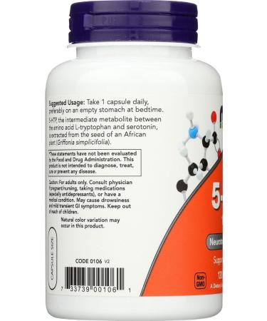 Now Foods 5-HTP 100mg - 120 Veg Capsules | Natural Mood Support | Buy Online Internationally - Buy Online on GoSupps.com