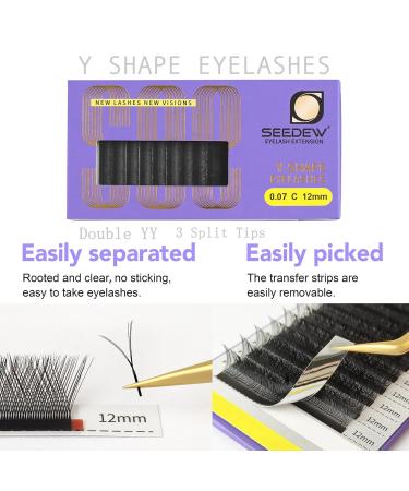 YY 3 Split Tips YYY 0.07 D Curl 12mm Eyelash Extensions - Soft Natural Fluffy Light Volume Lash Clusters - Long Lasting Matte Black - Buy Online on GoSupps.com