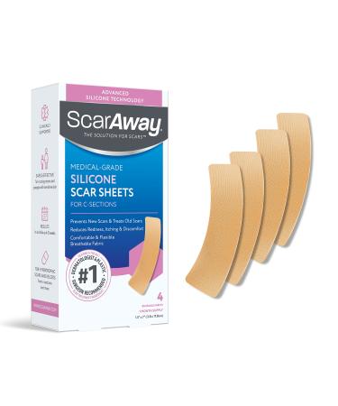 ScarAway Advanced Skincare Silicone Scar Sheets for C-Section  Reusable Sheets (1.5  x 7 ) for Hypertrophic and Keloid Scars from C-Section & Other Surgeries  4 Sheets