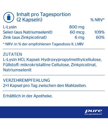 Pure Encapsulations L-Lysine Plus - Vegan Essential Amino Acid with Selenium & Zinc for Immune Support - 90 Capsules - Buy Online on GoSupps.com