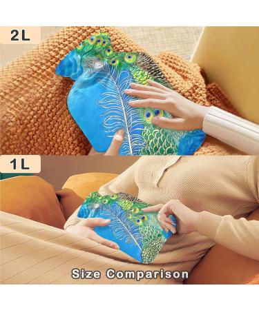 Naanle 2L Transparent Hot Water Bottle - Large Pfauenfedern Design for Heat & Cold Therapy | Ideal for Pain Relief & Comfort - Buy Online on GoSupps.com