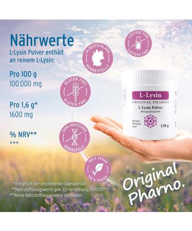  Original Pharno L-Lysine Powder 150g - 100% Pure Lysine Essential Amino Acid Highly Dosed Vegan Good Solubility & Tasteless - For Drinks & Smoothies Without Additives - Original Pharno - Buy Online on GoSupps.com