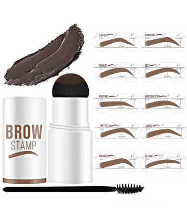 QAOVDS Eyebrow Stamp Stencil Kit, 1 Step Eyebrow Stamping & 10 Reusable Eyebrow Stencils for Perfect Eyebrow Makeup, Long-Lasting, Waterproof, Dark Brown, 12 Piece Set