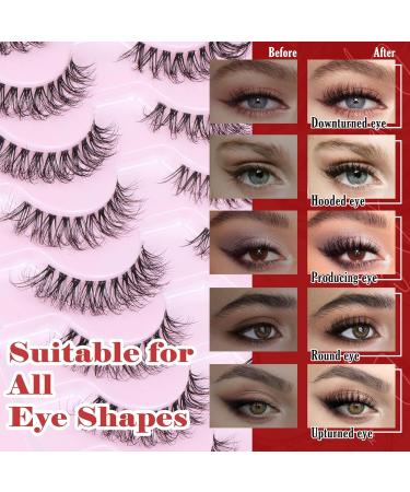 Goddvenus Eyelashes D Curl Russian Strip Lashes Natural Fake Eyelashes Wispy Cat Eye Lashes 10 Pairs 3D Volume Strip Lashes 15 mm Short Reusable Fake Lashes Fluffy Wispy Faux Mink Lashes D-10 pairs natural - Buy Online on GoSupps.com
