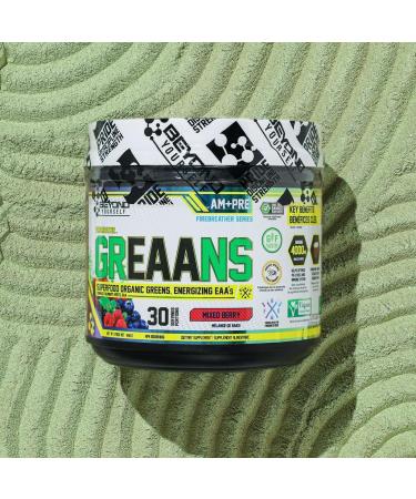 Beyond Yourself - GrEAAns Superfood Greens and EAA Blend | 4000mg Organic Superfood 2625mg Vegan EAAs | Sugar-Free Zero Calories No Synthetic Additives | Optimizes Health Performance and Recovery | Mixed Berry - Buy Online on GoSupps.com