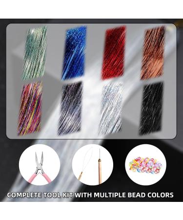 8 Colors Hair Tinsel Kit with Tools VEINARDYL 1.2m Fairy Hair Glitter Hair Tinsel Kit Color Hair Extensions Sparkling Braiding Hair for Girls Women Halloween Cosplay Party - 1600 Strands - Buy Online on GoSupps.com