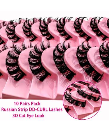 10 Pairs 3D Artificial Eyelashes - Russian Style Natural Curly Cat Eye Lashes (D-Curl Wispy Volume) - S011 - Buy Online on GoSupps.com