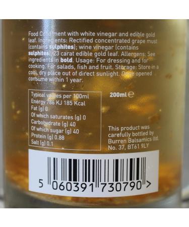 Burren Balsamics Gold Leaf Infused White Balsamic Vinegar of Modena 200ml - Buy Online on GoSupps.com