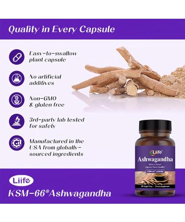 LIIFE KSM-66 Ashwagandha 600mg | with L-Theanine &Black Pepper| Natural Stress Relief Cortisol & Sleep Aid Supplement for Men & Women | Muscle Growth & Mood Relaxation Energy |60 Veggie Capsules - Buy Online on GoSupps.com