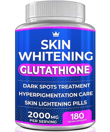 Glutathione Whitening Pills - 180 Capsules 2000mg Glutathione - Effective Skin Lightening Supplement - Dark Spots  Melasma & Acne Scar Remover  Hyperpigmentation Treatment - Anti-Aging Antioxidant