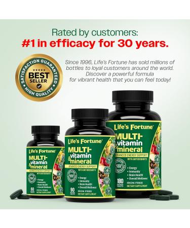 Life's Fortune Multivitamin & Mineral Supplement Daily Natural Energy Source for Men & Women with Superfood Greens Amino Acids Enzymes High Potency Vitamin A C D E B12 180 Tab - Buy Online on GoSupps.com