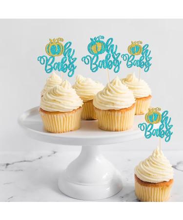 Rsstarxi 24 Pack Pumpkin Oh Baby Cupcake Toppers Glitter Gender Reveal Baby Shower Cupcake Picks Decorations for Fall Theme Thanksgiving Halloween Birthday Party Cake Decorations Blue Design 12 Blue - Buy Online on GoSupps.com