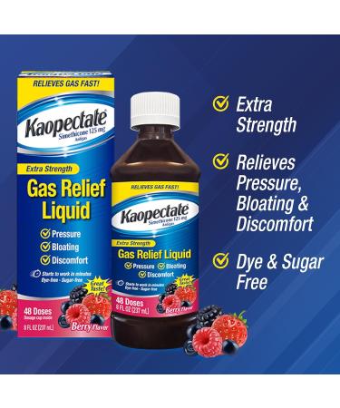 Kaopectate Extra Strength Gas Relief Liquid Mixed Berry Flavor Relieves Gas Bloating and Pressure Simethicone 125 mg 8 oz (Pack of 2) - Buy Online on GoSupps.com