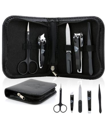 RBX Nail Clippers for Men Travel Size Men's Grooming Kit 5 Pcs Manicure and Pedicure Set Includes Nail Clippers Scissors Tweezers and Leather Traveling Case