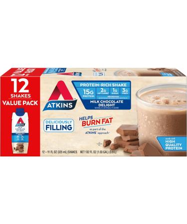 Atkins Strawberry Protein Shake 15g Protein Low Glycemic 2g Net Carb 1g Sugar 12ct & Milk Chocolate Delight Protein Shake 15g Protein Low Glycemic 2g Net Carb 1g Sugar - Buy Online on GoSupps.com