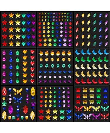 9 Sheets Eye Body Face Gems Jewels Rhinestone Stickers Self Adhesive Crystal Rainbow Makeup Diamonds Face Stick Gems for Women Festival Accessory and Nail Art Decorations (Moon and Butterfly)