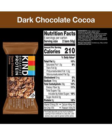 KIND Breakfast Healthy Snack Bar - Dark Chocolate Cocoa - Gluten Free - 8g Protein - 1.76 OZ Packs (6 Count) - Buy Online on GoSupps.com