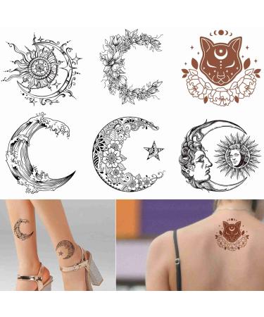 Tattoonova 6 Sheets Temporary Tattoo For Women Girl Sun And Moon Party Favors Flower Body Face Sleeve Fake Tattoos TA 5