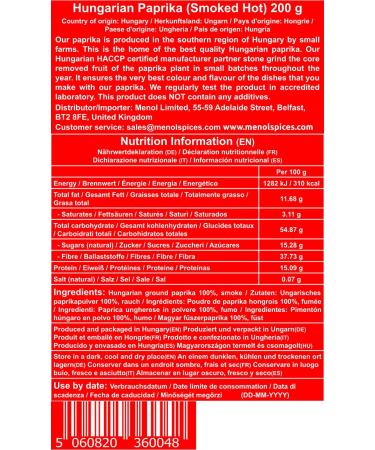 Menol Spices Authentic Hungarian Smoked Hot Paprika Powder 7oz | Premium Gourmet Quality from Szeged, Hungary - Buy Online on GoSupps.com