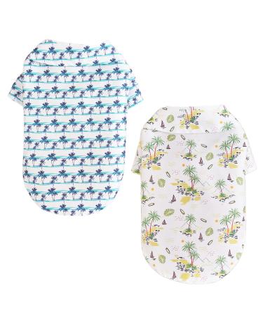 Yanmucy Hawaii shirt for small dogs 2 pieces pet hawaiian shirt summer dog shirts cool breathable breathable coconut tree palm leaves pattern clothing for small pets pets lemb