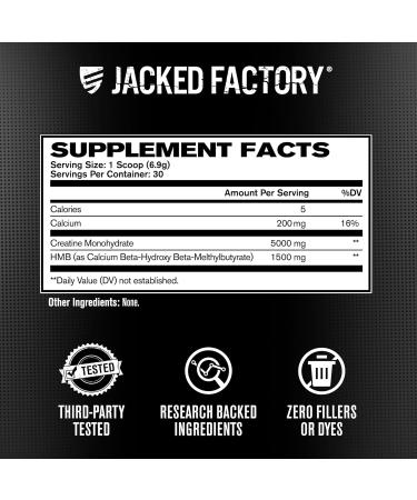 Jacked Factory Creatine HMB Powder Supplement with Creatine Monohydrate & HMB for Men & Women for Muscle Growth Increased Strength Enhanced Energy - 30 Servings Unflavored 30 Servings (+ HMB) - Buy Online on GoSupps.com
