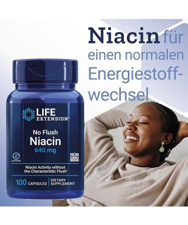 Life Extension No-Flush Niacin 100 Capsules | High Dose Vitamin B3 | Gluten-Free Soy-Free Non-GMO | Laboratory Tested - Buy Online on GoSupps.com