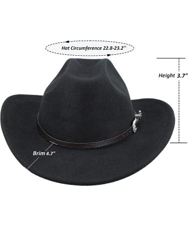 Western Felt Cowboy Hat for Women Men | Wide Brim Belt Buckle Fedora (Size 7 1/8) - Black - Buy Online on GoSupps.com