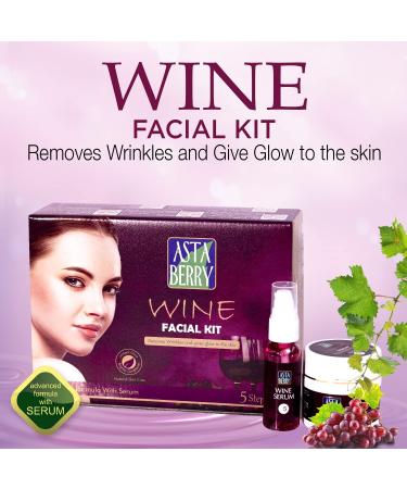 Wine Facial Kit - 5 Steps for Glowing Skin & Wrinkle Removal | Red Grape Aloe Vera & Olive Oil | 270 ml - All Skin Types - Buy Online on GoSupps.com