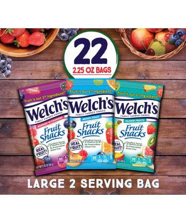 Welch's Fruit Snacks Variety Pack - Mixed Fruit, Island Fruits & Berries, Gluten-Free (Pack of 22, 2.25 oz Bags) - Buy Online on GoSupps.com