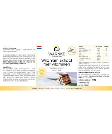 Wild yam - Extract - 250 capsules- Vegetarian - 20% diosgenin vitamin C and E beta-carotene zinc and selenium | Warnke Vitalstoffe - Quality from German pharmacies - Buy Online on GoSupps.com