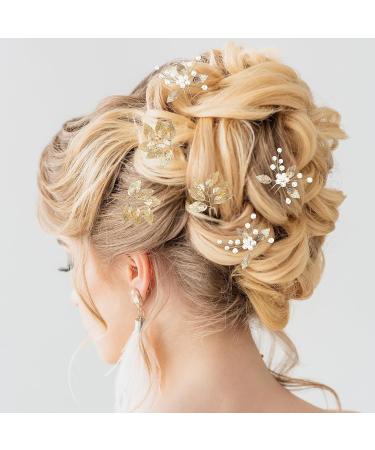 Telooco 6 Pieces Bridal Hair Pins Gold Flower Pearl Hair Pins Wedding Hair Accessories Suitable for Bride Bridesmaids Prom Party (2 Styles) - Buy Online on GoSupps.com
