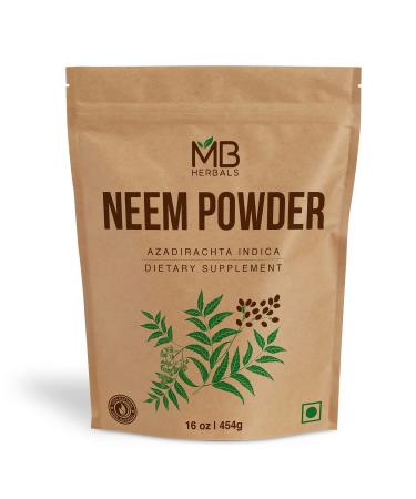 MB Herbals Pure Neem Powder 1 Pound | 16 Oz | 454 Gram | Wild Crafted Neem Leaf Powder | Very Bitter Neem Supplement for Skin Hair and Detox | Azadirachta Indica - Buy Online on GoSupps.com