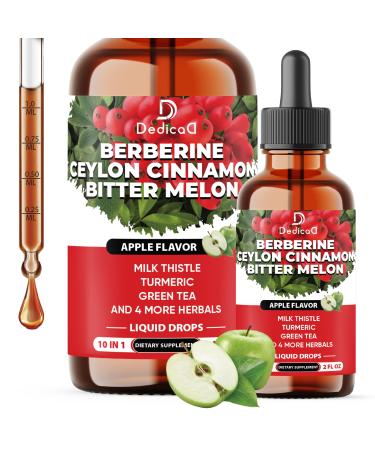 DEDICAD 10in1 Berberine HCl Drops - Liposomal Berberine Liquid - Activator Berberine with Ceylon Cinnamon, Bitter Melon, and 7 More - 60ml