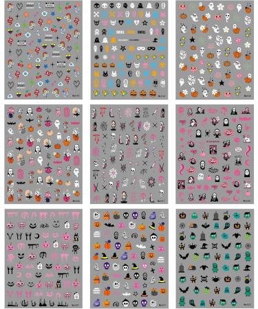JMEOWIO 9 Sheets Halloween Nail Art Stickers Decals Self-Adhesive Cute Ghost Pumpkin Yellow Star Nail Supplies Nail Art Design Decoration Accessories - Buy Online on GoSupps.com