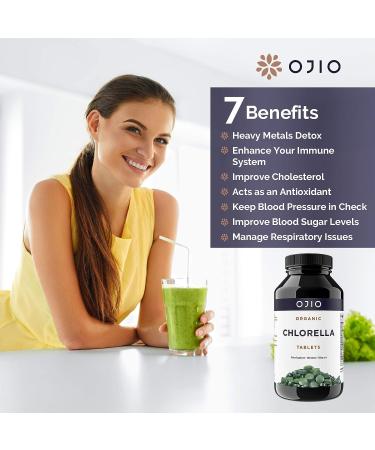 Ojio Premium Chlorella Tablets 100% USDA Organic - 1000 Tablets Bulk Pack | Pure Raw Superfood with Cracked Cell Wall | High Protein & Potency | Kosher Certified | No Additives or Fillers - Buy Online on GoSupps.com
