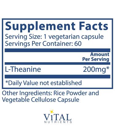 Vital Nutrients L-Theanine 200 mg - 60 Vegetarian Capsules for Relaxation & Focus - Buy Online on GoSupps.com