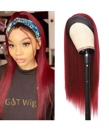 G&T Headband Wigs for Black Women Red Straight Glueless Wigs Heat Resistant Synthetic Wig for Daily Party Use (24 inch) 24 Inch (Pack of 1) Red