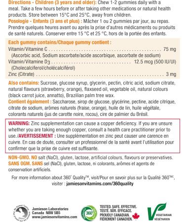 Jamieson Kids Vitamin C + D3 with Zinc Gummies 90 Count Strawberry & Orange Flavours - Buy Online on GoSupps.com
