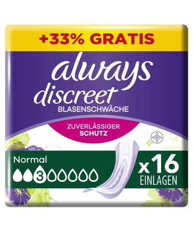 Always Discreet Incontinence Pads for Women Normal 16 pieces All-round protection Incredible discretion 16 pieces (1 pack)