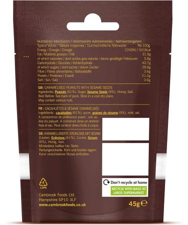 Cambrook Caramelised Sesame Peanuts 45g Bag - Premium Quality Gluten-Free Vegetarian Nuts - Buy Online on GoSupps.com