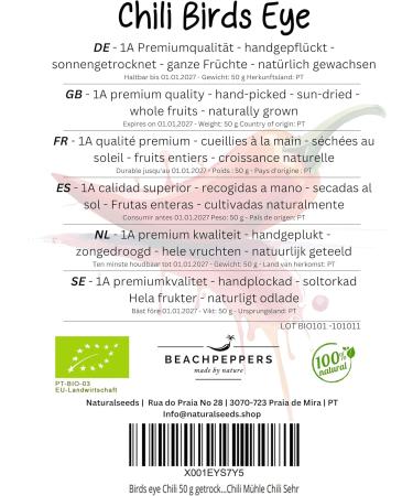 Birds Eye Chili / Chilli Pepper Bird Eye 50g Prademir - Whole Dried Chilli Pepper - 100% Natural - Ideal for Chilli Sauces - - Buy Online on GoSupps.com