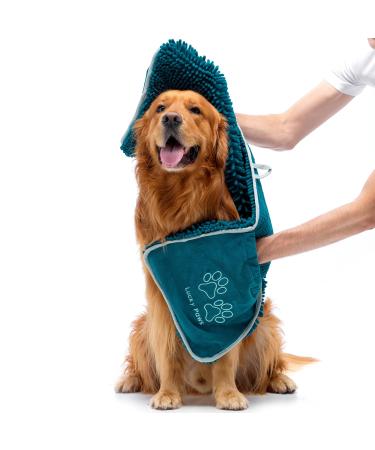 Lucky Paws Chenille Dog Towel with Hand Pockets - UK Based Seller - Absorbent Microfibre Towel - Fast Drying - Super Soft - Machine Washable & Dryable - 88 x 32cm (Pack of 1 Teal) Pack of 1 Teal