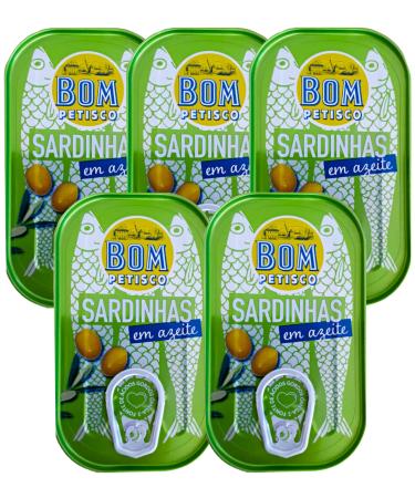 5 x 120 g x Bom Petisco Sardines in olive Oil - Premium quality from Portugal - rich in Omega-3 / Portugal