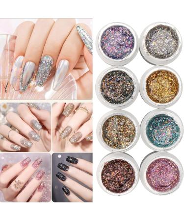 Holographic Reflective Glitter Gel 8 Colors Sparkly Shiny Flashing UV LED Nail Polish Set Glitter Gel Nail Polish Kit Sparkly Shiny Nail Gel for Nail Art DIY Home Salon Manicure - Buy Online on GoSupps.com