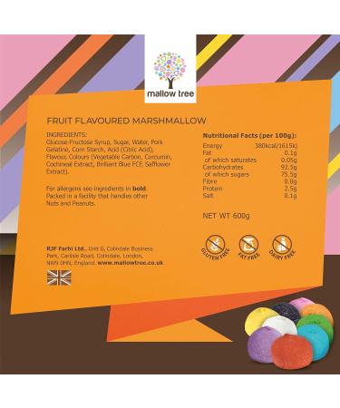 Mallow Tree Assorted Fruit Flavoured Marshmallow Balls - 600g Gift Jar with Strawberry, Apple, Banana, Peach & Berries - Multicoloured & Vanilla - Assorted Mix - Buy Online on GoSupps.com